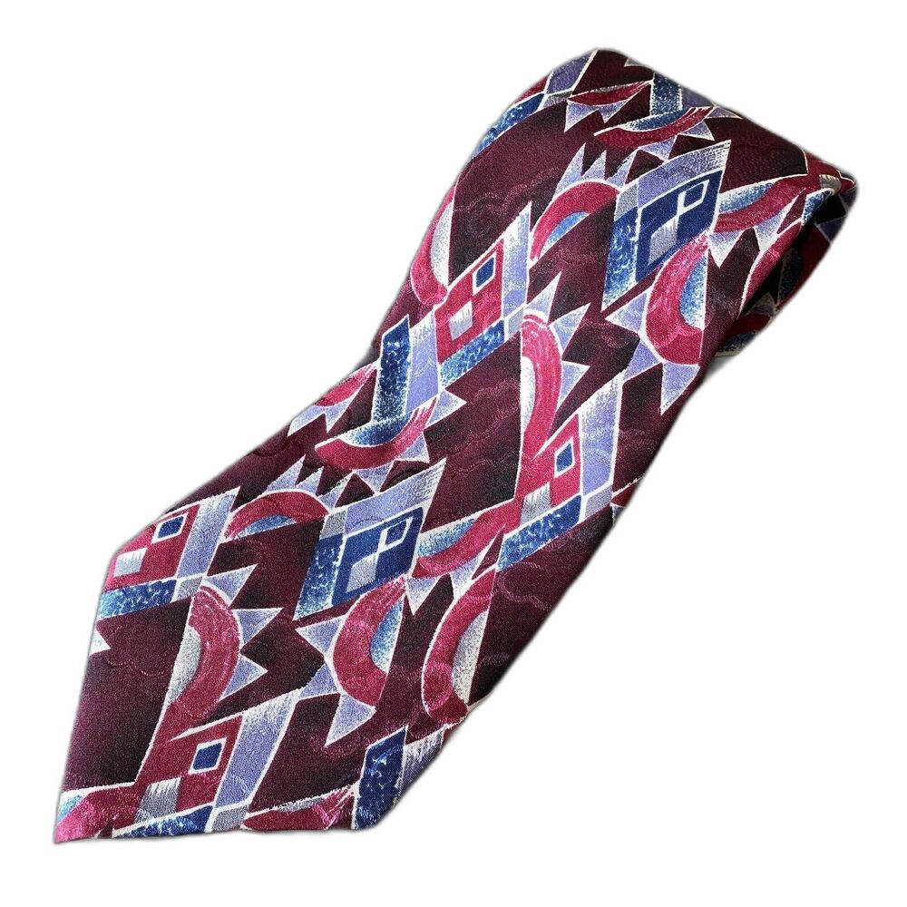 Stanley Blacker Men's Neck Tie Red Geometric Silk Abstract Artsy Classic 56"x 4"